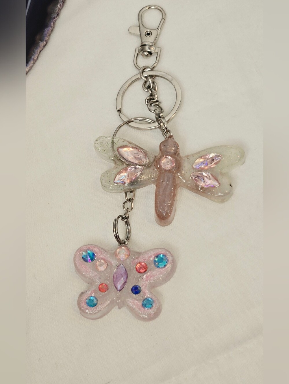 Sparkling Pink Butterfly & Dragonfly Keychain